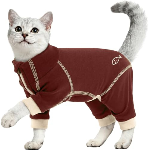 Kattbody med långa ben, bekväm kattjacka, vinterkappa för katter, body för operation, täckning av smärtande ben (rödbrun, M)