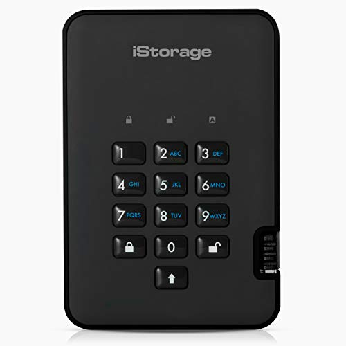 iStorage diskAshur2 HDD 5TB Schwarz - Sichere tragbare Festplatte - Passwortgeschützt - Staub- und wasserdicht - Hardware-Verschlüsselung