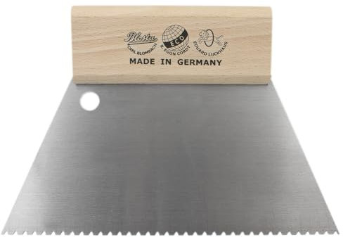 Dönges Spatule dentée 180 mm, dents B1, espacement des dents 2,4 mm, profondeur des dents 2,0 mm, denture fine, manche en bois stable tient bien dans la main, pour appliquer de la colle et des colles