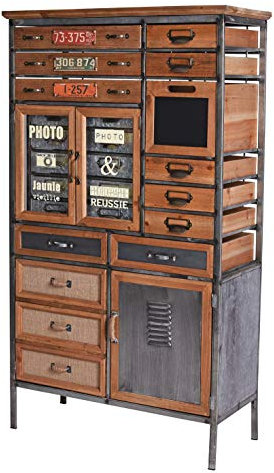 Hochkommode „New York LOFT“ – Industrial Schrank | Holz & Metall | Vintage Apothekerschrank mit 21 Schubladen & Türen lof017 Palazzo Exklusiv