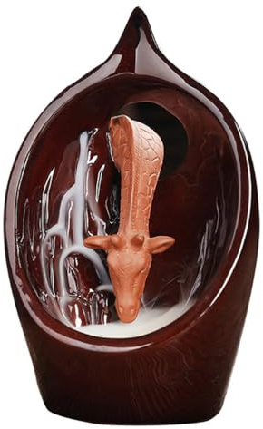 Giraffe Backflow Incense Burner Waterfall Incense Holder Ceramic Animal Smoke Cone Sticks Stand Trays Aroma Stove for Tea House Room Ornament Light Brown