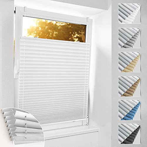 Plissee ohne Bohren Verdunkelung Klemmfix, 90x150cm Weiß Thermo Plissee 100% Verdunkelnd & lichtundurchlässig Jalousie, Sichtschutz und Sonnenschutz, Aluminium Rollos für Fenster & Tür