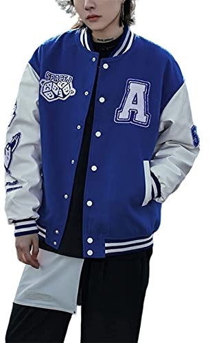 Loalirando Giacca da Baseball da Uomo, Giacca College Autunnale e Primaverile Jacket Casual Cappotto Unisex Bomber Varsity Oversize S-XXL (Blu,S)