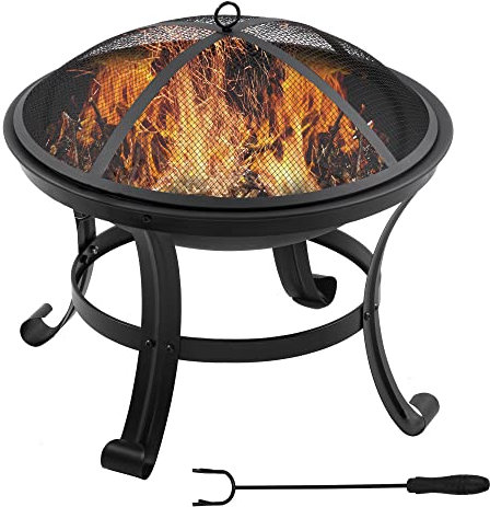 Outsunny Brasero cheminée Foyer extérieur Rond avec Pare-étincelles, tisonnier métal dim. 55L x 55l x 50H cm Noir