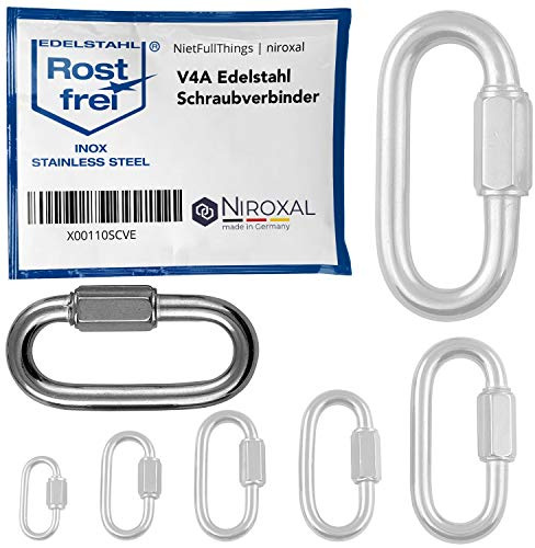 10mm Edelstahl Schraubverbinder V4A Schraubkarabiner Kettenverbinder 3.750 kg Schraubnotglied Schraubglied Schnellverbinder Schnellverschluss Schlüsselringe Notglied