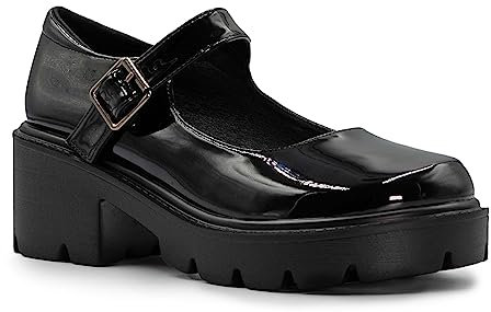 Womens Chunky Platform Low Block Heels Mary Janes Ankle Strap Closed Toe Court Shoes Ladies Comfort Work Pumps Comfy Round Toe Smart Office Work Shoes