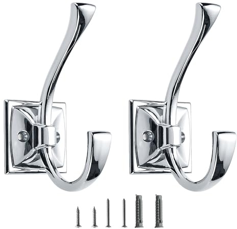 CABDM 2 Pack Decorative Heavy Duty Towel Hooks for Hanging Robe Double Polished Chrome Coat Hooks Wall Mounted with Screws for Key, Towel, Bags, Cup, Hat