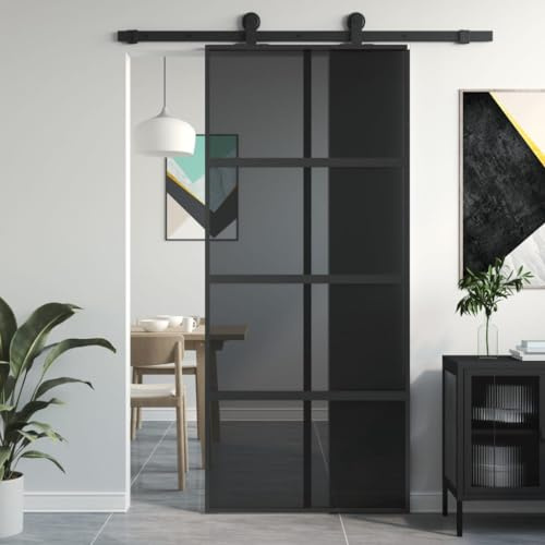 Gecheer Skjutdörr Inuti, Svart 90 x 205 cm, Härdat Glas Och Aluminium, För Kök, Badrum, Entrédörrar