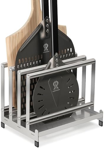 SHANGPEIXUAN Pizza Peel Rack Stainless Steel With Non-Slip Feet Pizza Turning Peel Pizza Paddle Holder Rack 4 Available Slots Organizing and Saving Space, No Pizza Oven Tools, silver