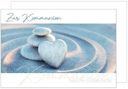 Edition Seidel Premium Glückwunschkarte zur Kommunion mit Umschlag. Kommunionskarte Karte mit Spruch Grusskarte Steine Herz Junge Mädchen (KO295 SW024)