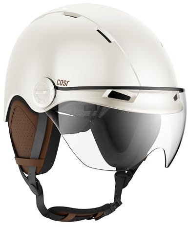 CASR Style – Urbaner Lifestyle-Helm für Fahrrad & E-Scooter – Transparentes Visier & Abnehmbare Ohrpolster – Optimaler Komfort für Damen & Herren – Creme – Größe L