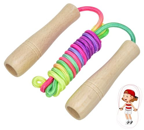 Premium Springseil Kinder, Linkgood 260cm Seilspringen Skipping Rope Kids mit Holzgriff für Jungen & Mädchen, Verstellbares Regenbogen Springseil, Ideales Einschulungsgeschenk, Geburtstagsgeschenk