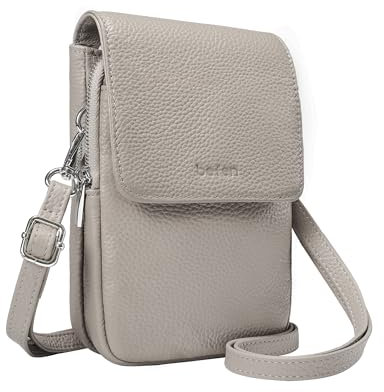 befen Echtleder Handytasche zum Umhängen, RFID-Blockierung Handy Umhängetasche Damen Leder, Handytasche mit Geldbörse zum Umhängen, Crossbody Bag mit Verstellbar Schultergurt, Beige Grau