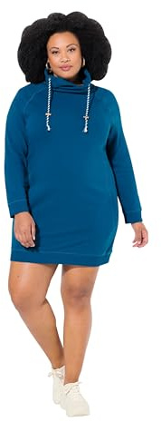 Ulla popken damer stora storlekar överdimensionerade plus size sweatklänning, ståkrage, långärmad, väskor, Blågrön, 50/52 SE