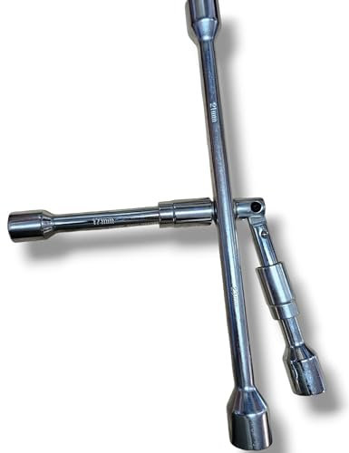 Terryshop74 Chiave a Croce Pieghevole in Acciaio Lucidato 17-19-21-23 mm con Bloccaggio ad Anello Scorrevole - Resistente e Compatta per Uso Automobilistico
