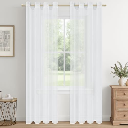 CUTEWIND Cortinas Blancas Dormitorio Matrimonio 2 Piezas Cortinas Translucidas de Salon Modernas 140x220 cm, Cortinas y Visillos con Ojales para Habitacion Juvenil Comedor Ventana