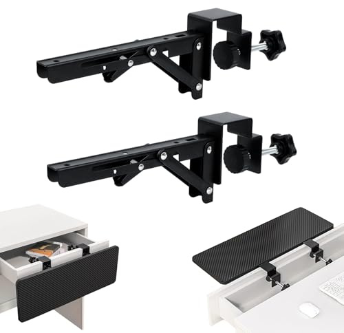 xiruiubao Bandeja Teclado Bajo Mesa, Plegable Soporte Teclado Ordenador con Abrazadera C Montaje en Cajone, Ergonómica Soporte de Extensión de Escritorio para Cajones