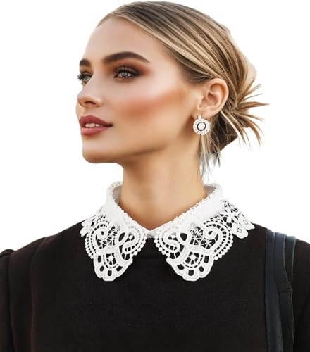 BEoneBEwin Women's Fake Collar Detachable False Collar (pack of 1) | Peter Pan Faux Collar Lace Beaded Collar for Women Girls