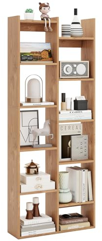 RELAX4LIFE Libreria Scaffale in Legno, Libreria a 10 Cubi con Kit Anti-Ribaltamento, Divisorio Scaffale di Stoccaggio per Studio, Camera da Letto, Soggiorno (Naturale, 65 x 20 x 162 cm)
