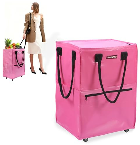 WORKPRO Large Rolling Grocery Bag, 36-Gallon Tote with 5 Wheels, 110 lbs Capacity, Dual Carry, Wide Zipper & Extra Storage for Shopping, Laundry & Moving