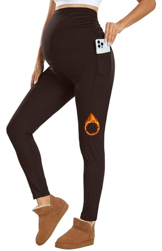 Ymmott Leggings de maternité Taille Haute Pantalon de maternité Opaque Leggings Grossesse Femme avec Poches Elastique Souple Maternité Vetement