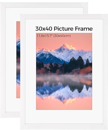 LUOJINYI 2 Cornice portafoto da 30 x 40 cm, cornice in legno con passepartout e vetro acrilico, adatta per immagini da 30 x 40 cm, montaggio a parete verticale o orizzontale (bianco)