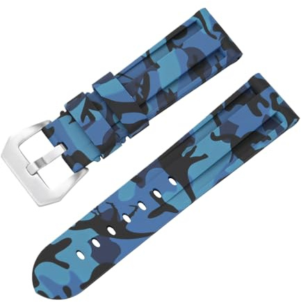 ROUREOX 20-26mm Herren Camouflage Uhrenarmband Flexibel Silikonkautschuk Armband Sport Dornschließe für Panerai-Blau 20MM