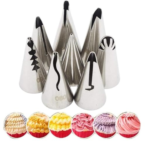 spritstyllar tårta Spritsmunstycken, set med 7 delar, frostingmunstycken, rostfritt stål for veckad kjol, cupcakes, tårtor, kakor och dekoration spritsmunstycken