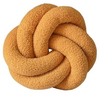 DUBTEDHOU Cojín Anudado Tejido a Mano, Almohada de Bola de Nudo Trenzado Redondo de Lana de Cordero Tejida a Mano decoración del hogar Multicolor(Turmeric)