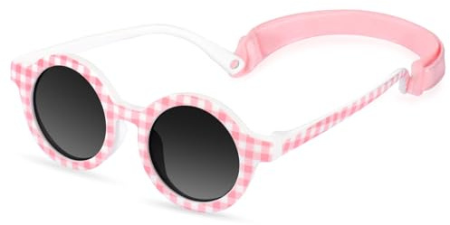 BTHRORO Baby Sunglasses Polarized UV Protection, Flexible Soft Silicone Round Frame Toddler Sunglasses with Adjustable Strap, Infant Newborn Baby Girl Boy Age 0-36 Months