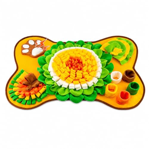 Hachimi Tapis de Fouille pour Chien 64 x 43 cm – Tapis à Renifler Anti-Ennui, Jouet d’Occupation, Stimulation Mentale et Repas Plus Lent, Design Os Jaune