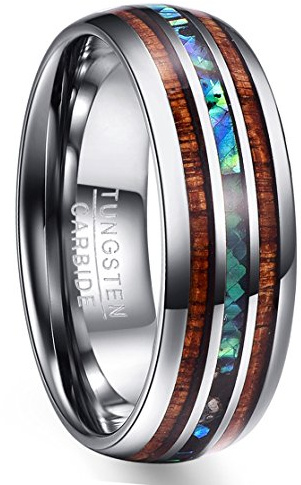 NUNCAD Bague Homme en Carbure de Tungstène, Anneau Colorée avec Coquille et Opale, 8 mm, Alliance de Mariage Unique Bleu/Rose