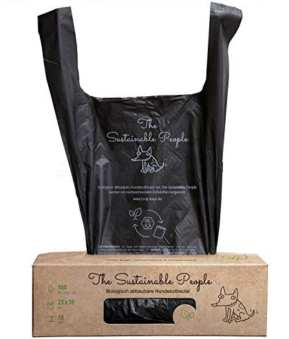 TSP Bioabbaubare Hundekotbeutel mit Henkeln - OK compost HOME zertifiziert - 100% heim-kompostierbar und biologisch abbaubar - Gross, Extra Dick (18µm) - Großrolle (160 Stück)