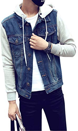 GUOCU Chaqueta Vaquera para Hombre Slim Fit Desmontable Chaqueta con Capucha Clásico Tamaño Grande Mezclilla Abrigo Azul L