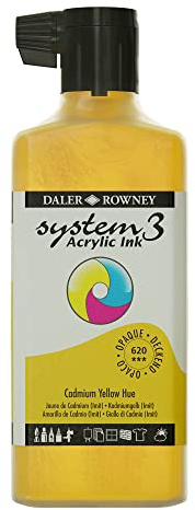 Daler-Rowney System3 Acrylic Ink, Plastic Bottle, Opaque, 6.09oz - 180 ml, Cadmium Yellow Hue