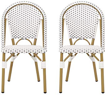 Christopher Knight Home Philomena Outdoor French Bistro Chair (Set of 2), Gray + White + Bamboo Print Finish