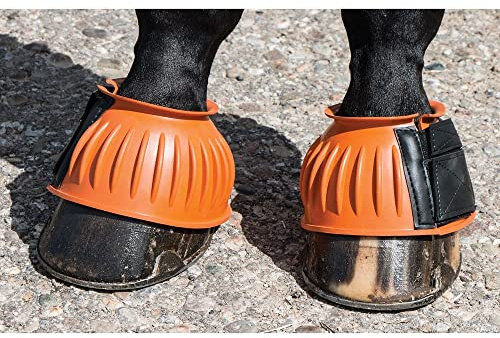 Dura-Tech Ribbed Rubber Double Lock Bell Boots for Horses | Ultimate Horse Protection | Heavy-Duty Impact Shield | No-Rub Design | Secure Double Lock Closure | Size Medium | Color Orange