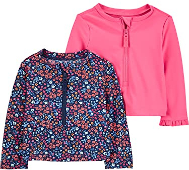 Simple Joys by Carter's Paquete de 2 camisetas de protección para bebés y niños pequeños, Azul marino floral/rosa, 4 años