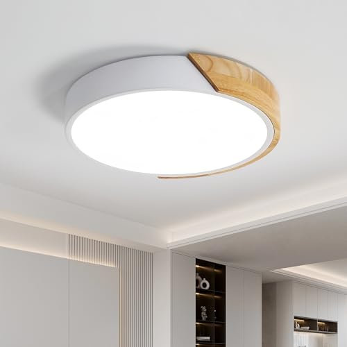 Riserva LED Plafonnier Bois Rond 24W, Intérieur Luminaires Plafonnier 6000K (Blanc froid), Moderne Lampe de Plafond Ø30*5CM pour Salle de Bain, Chambre, Cuisine, Salon, Salle à Manger, Bureau (Blanc)…