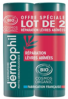 Dermophil Indien Réparation Lèvres Abîmées Bio Stick Lot de 2 x 4 g