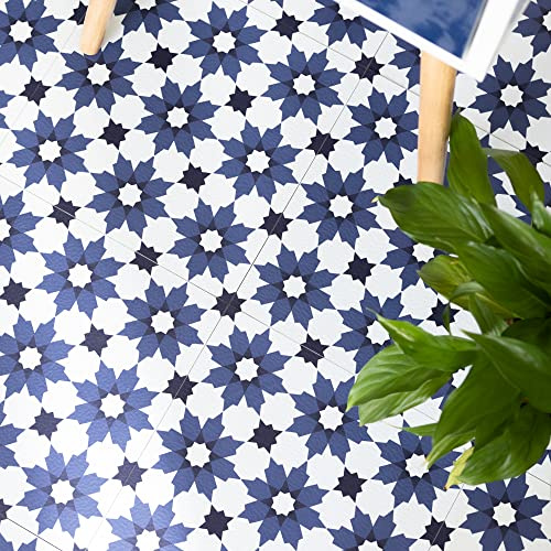 Create Your World 30.48cm X 30.48cm ZELLIGE peel and stick vinyl floor tiles (FP3572), Blue