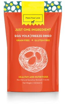 PawsFourLove Organic Freeze-Dried Egg Treats for Dogs & Cats — 100% Single-Ingredient Egg — Grain-Free, Gluten-Free, High Protein Nutrition, Food Topper & Training Reward — Made in USA (Pack of 1)