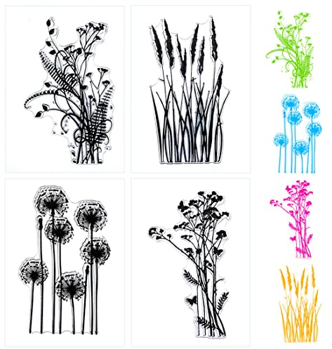 MCSQK Sellos de Silicona para Scrapbooking, 4 Hojas Sellos de Silicona Transparente Sellos Flores y Plantas de Vintage para DIY Manualidades, Decoración de Fotos, Álbumes de Recortes Tarjetas