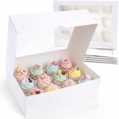 VGOODALL 12 Count Cupcake Boxes, 6PCS Cupcake Container with Window Boxes Holding 72 Pastry Box for Birthday Holiday Party Bakery Supplies 13.2x9.8x4