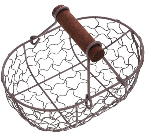 DOITOOL Egg Storage Wire Egg Basket with Wood Handle Country Vintage Style Egg Gathering Basket Wire Fruit Storage Basket Vegetables Container for Carrying and Collecting Chicken Eggs Egg Holder