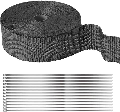 Hitzeschutzband Motorrad 5M,Auspuff Dichtband,10 Stück 300x4,6 mm mit Edelstahl,Kabelbinder für Auspuffkrümmer,Deecam Hitzeschutzband Auspuff Schwarz