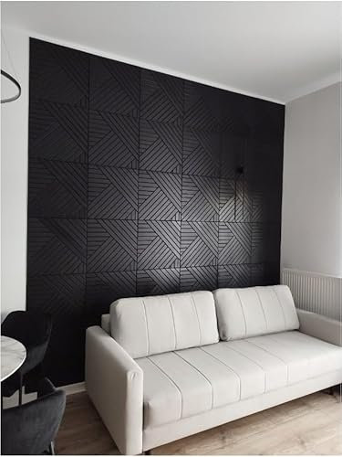 Rombis Panneaux muraux en bois 3D 50 x 50 cm – Décoration murale en bois losange, revêtement mural, panneaux de décoration murale – Losange vintage en bois véritable, épaisseur 6 mm (Noir, droite)