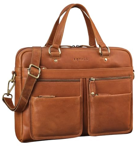 ROYALZ San Francisco flache Ledertasche Herren Echtleder Mittel-Groß – 13-14 Zoll Laptoptasche Leder - perfekt als Aktentasche Bürotasche Businesstasche;Farbe:Texas Braun