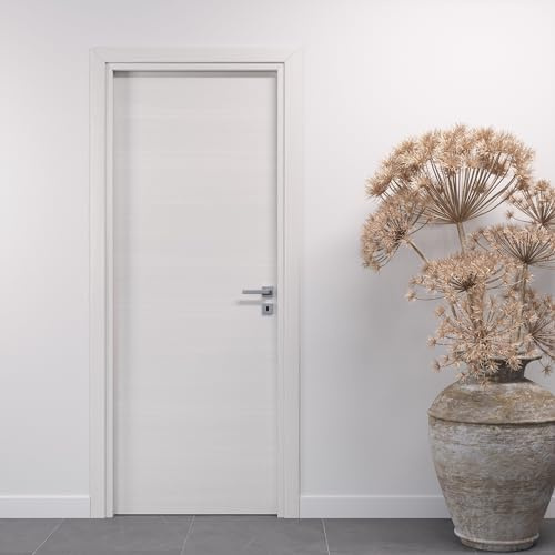 Porte Italiane, Porta Interna a Battente in Laminato High Density, Telaio in Legno e Coprifili Waterproof, con Serratura e Maniglia Hoppe Silver, 80x210 cm con Apertura DX, Colore Bianco Matrix