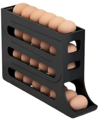 Fogcroll Distributeur d'œufs pour réfrigérateur - Boîte de rangement à quatre niveaux - Roulement automatique - Grande capacité - Côté gain de place - Noir